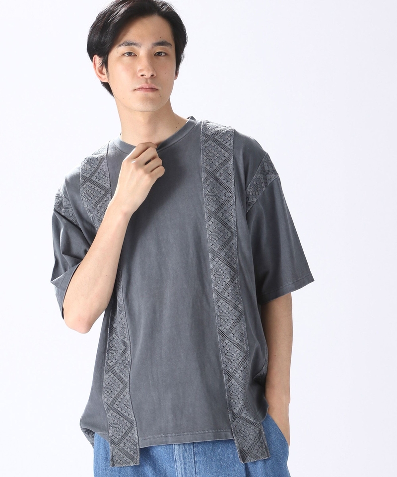 【UNSTUDIED】花邊拼布塗染T-shirt