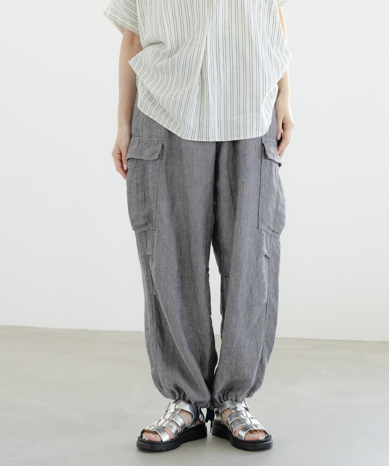 FINE 亞麻附背帶褲子