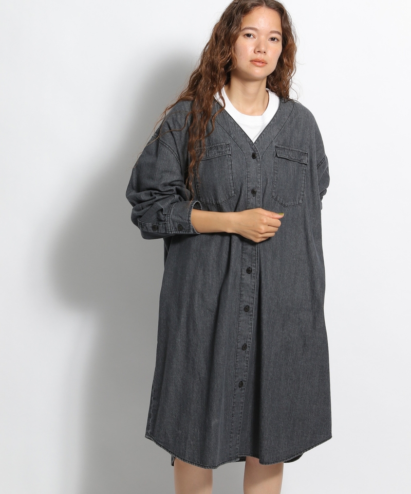 【niko and ...JEANS 2021AW】工業風褶袖牛仔連衣裙