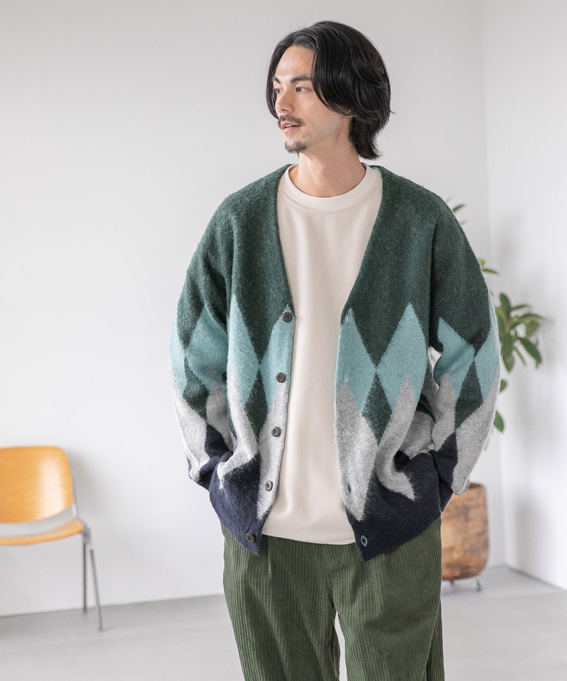 菱形編織V領開衫
