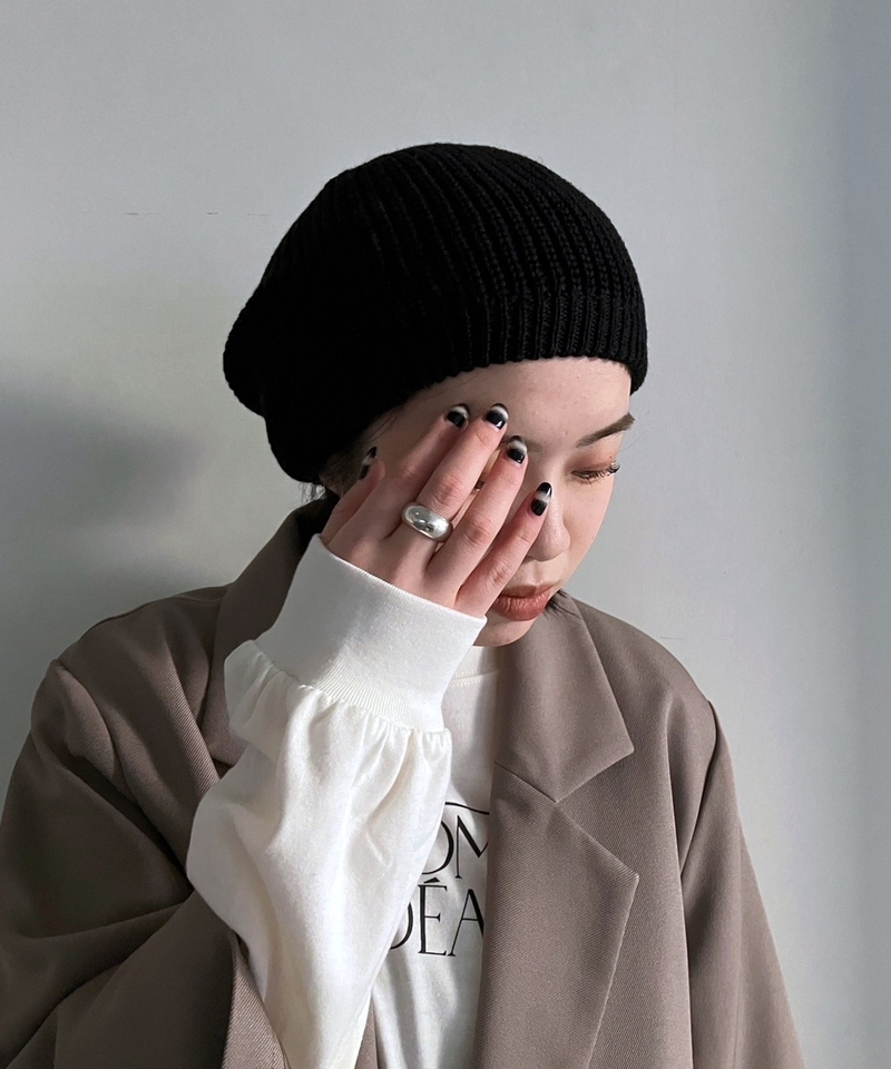 棉麻貝雷針織帽