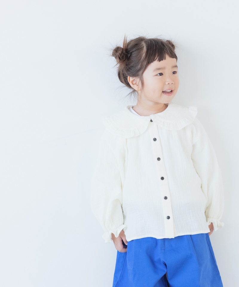 【KIDS】薄紗荷葉領襯衫