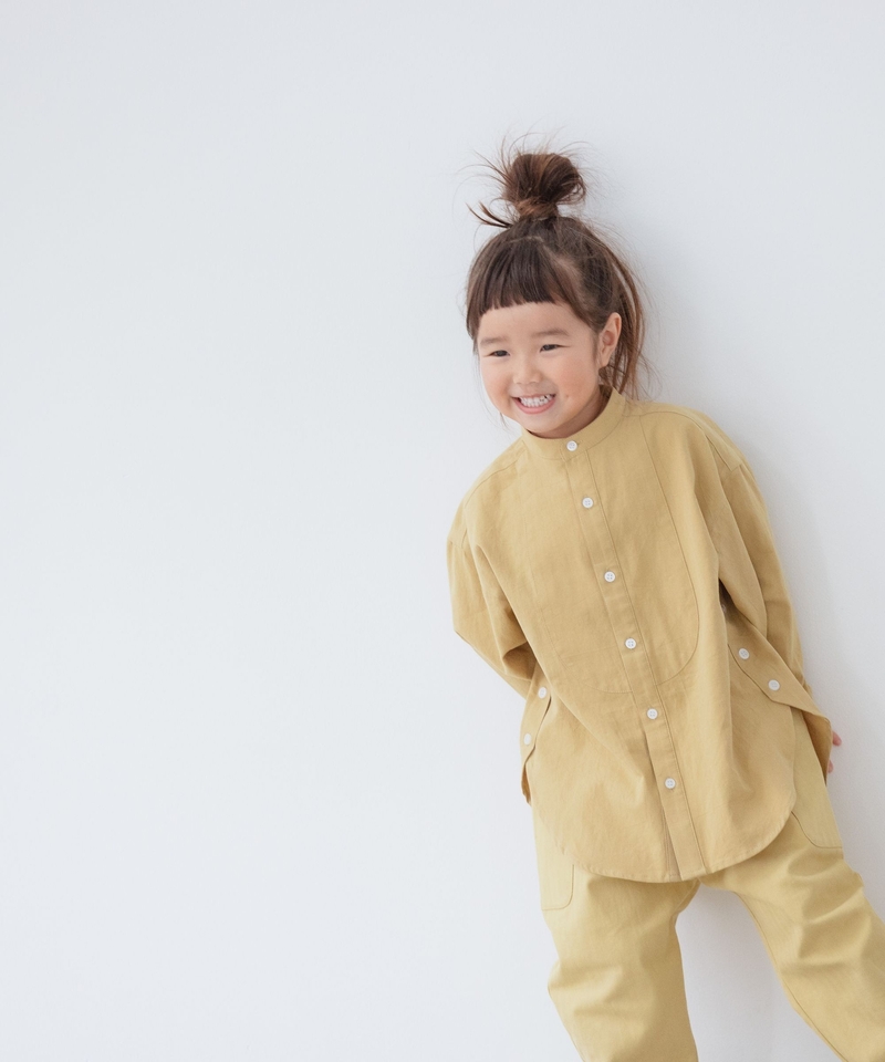 【KIDS】側扣設計無領恤衫