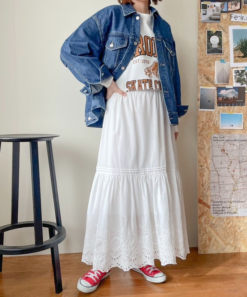 刺繡鏤空傘擺長裙