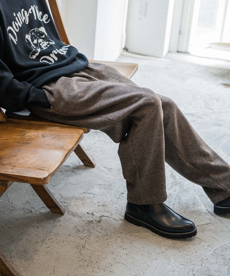 斜紋雙褶寬褲