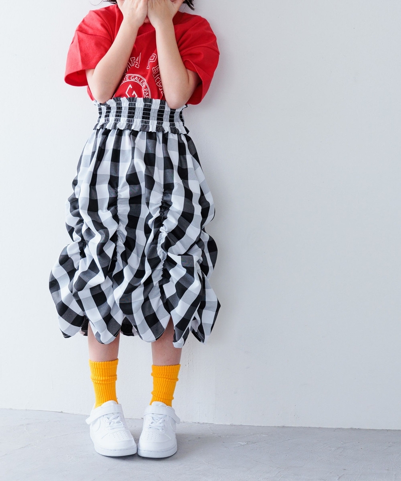 【KIDS】2WAY縮褶過膝裙