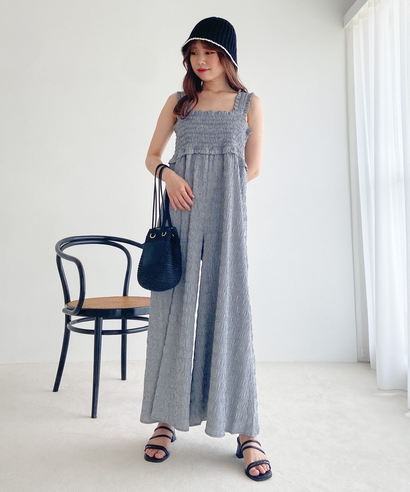 皺紋吊帶連身褲(88色新入荷)