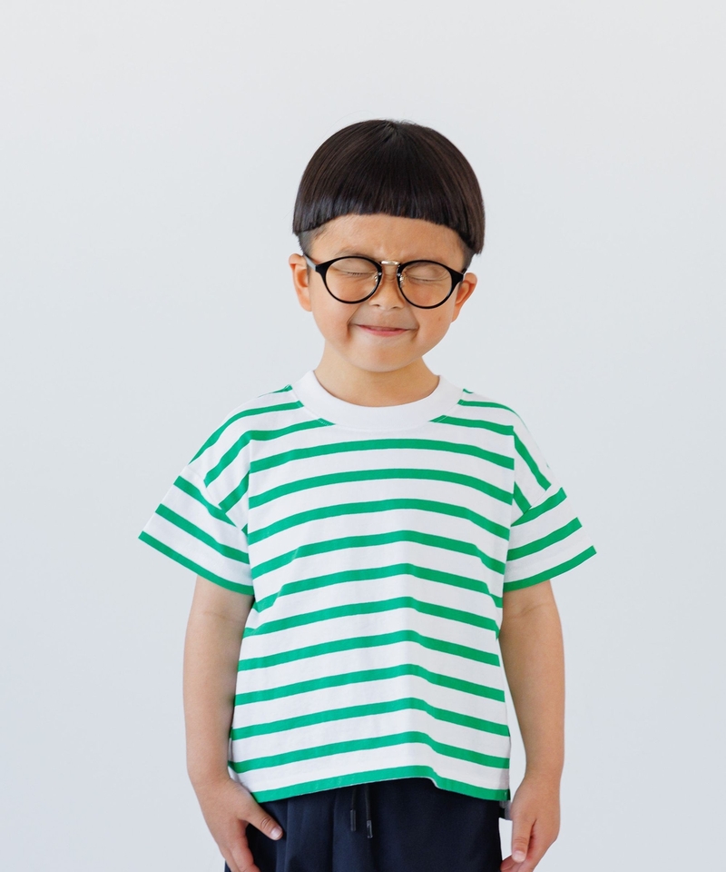 【KIDS】USA棉橫間落肩短袖T恤