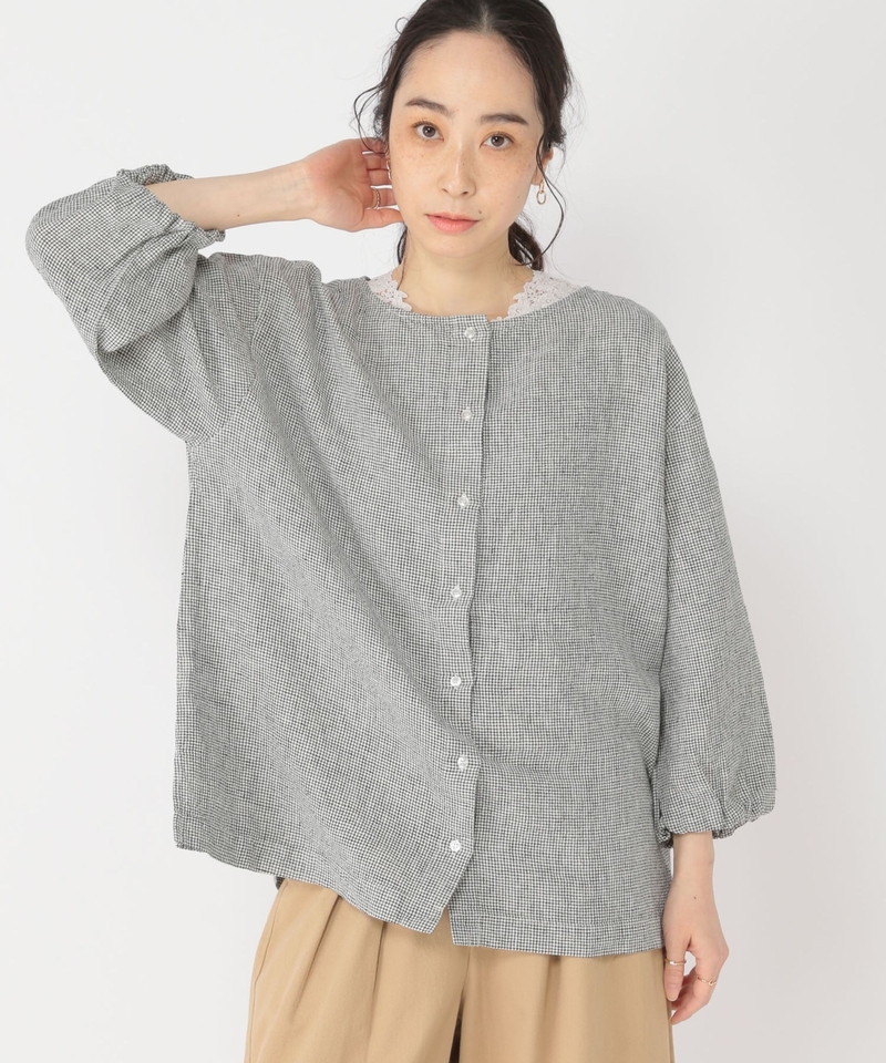 亞麻100開胸襯衫
