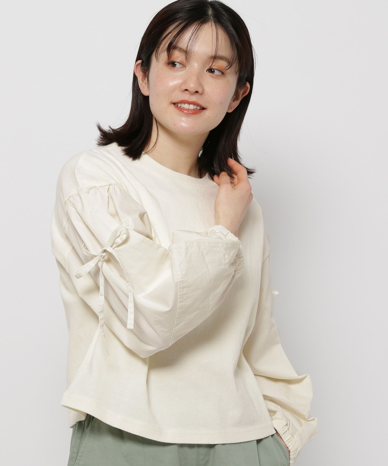 蝴蝶結袖布帛罩衫
