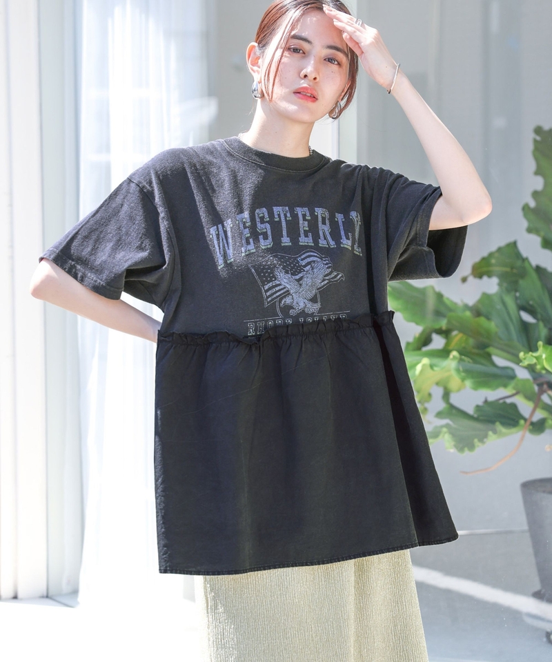 ▲網店限定價▲圖印拼接荷葉花邊短袖T恤