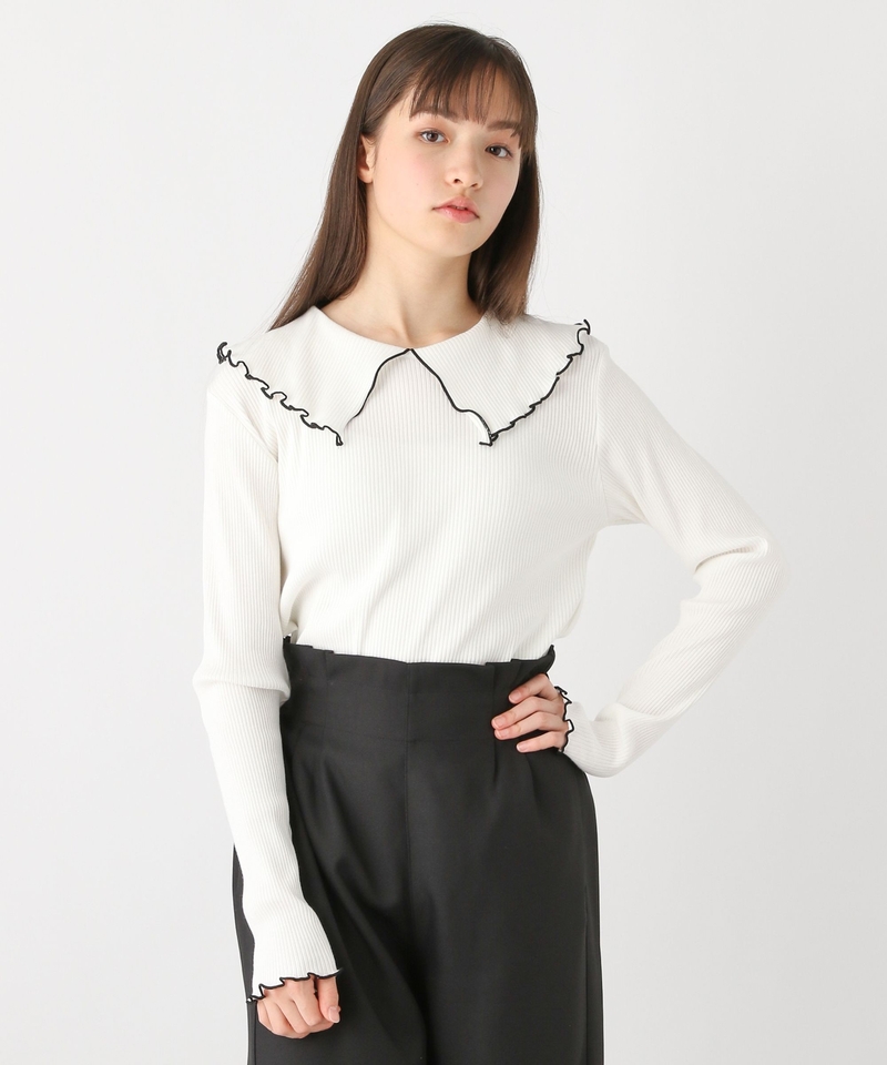 【Hebiro TEE】水手領木耳邊長袖上衣
