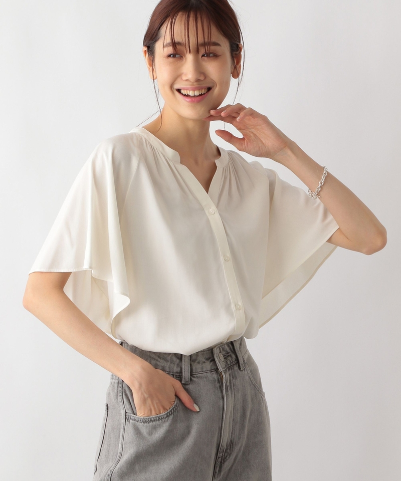 【吉高由里子著用款】【サラサラ】光滑寬鬆短袖襯衫