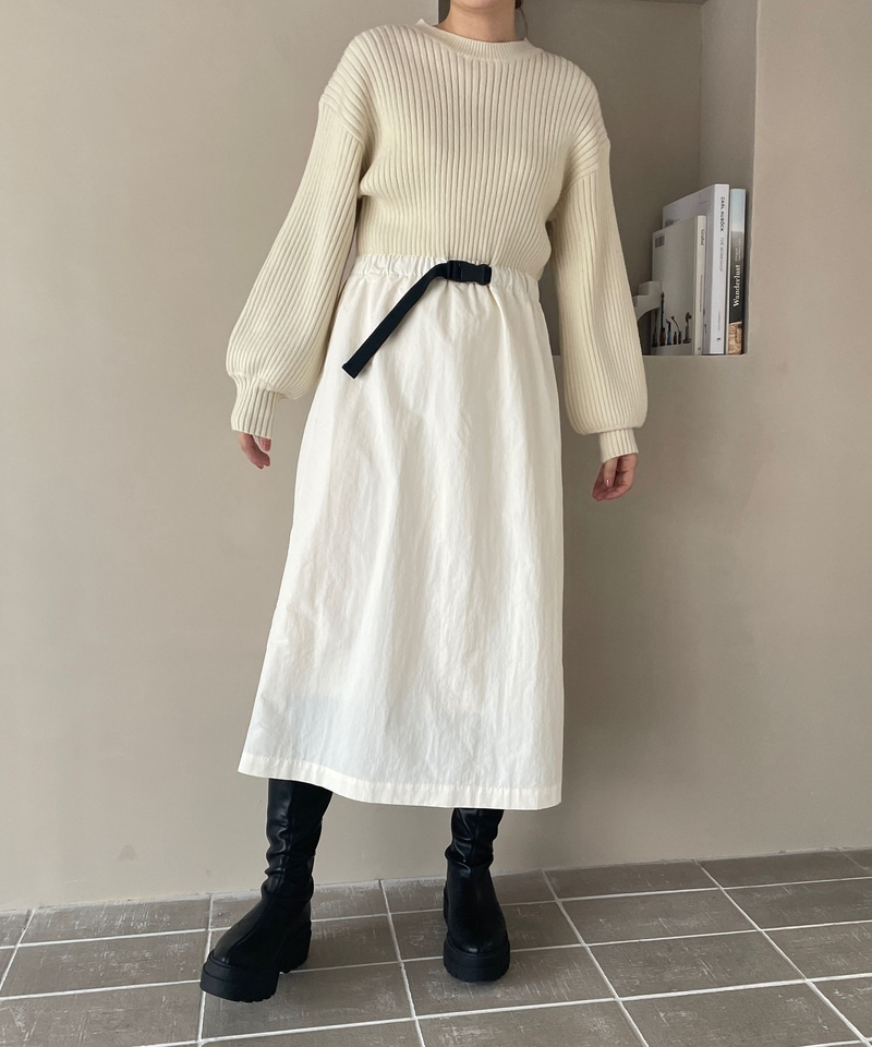 異材質拼接腰帶連身裙