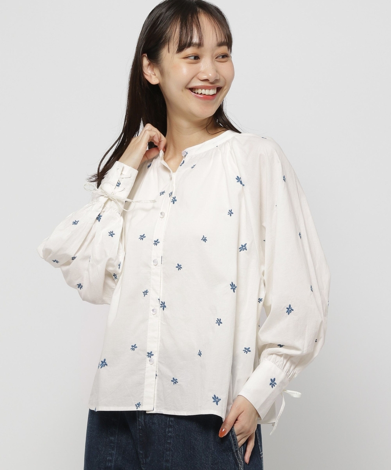 小花立體袖襯衫