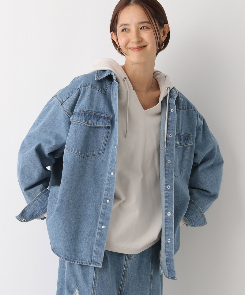 厚實牛仔排釦長袖襯衫上衣