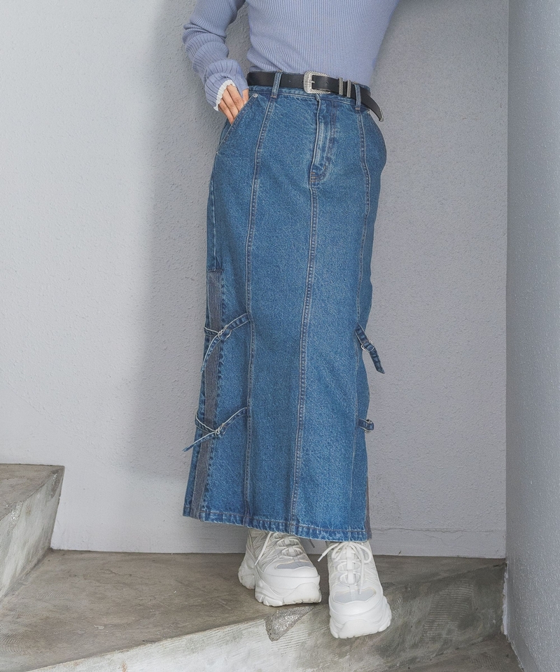 側索帶牛仔長裙
