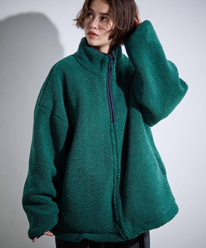 【PAGEBOYLIM UNISEX】拼色邊毛茸拉鏈外套
