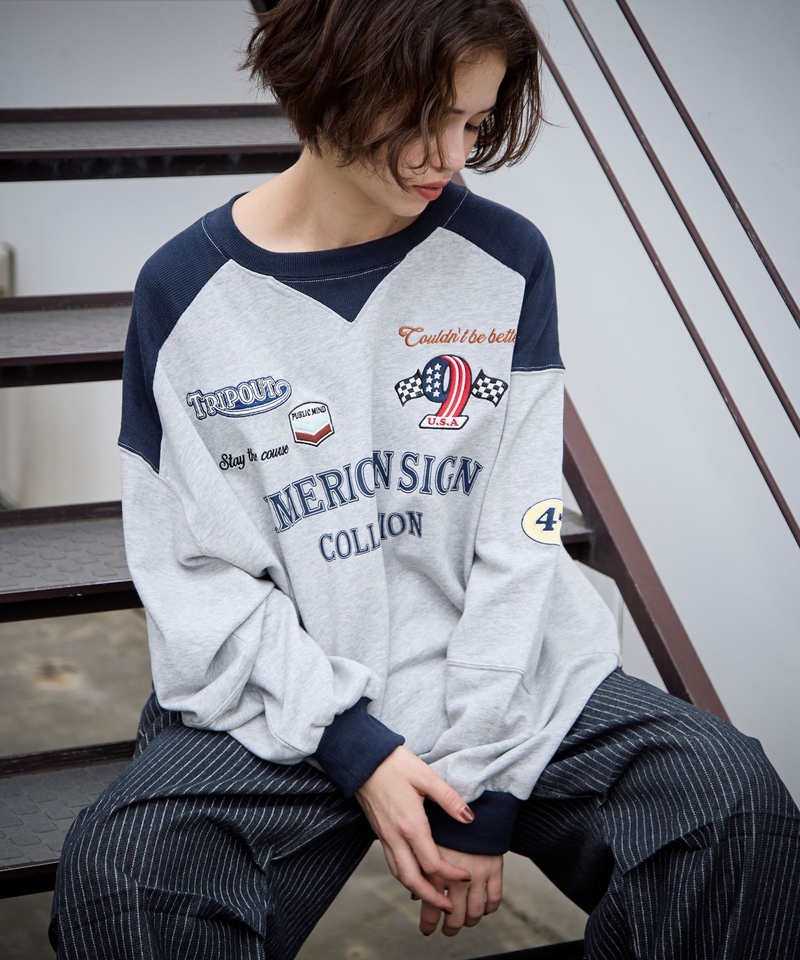 【PBLIM】Unisex刺繡襟章拼色寬鬆衛衣
