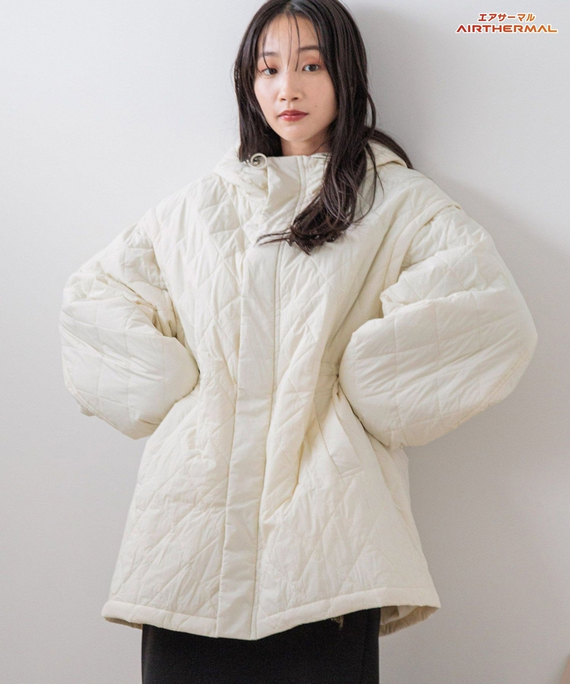 AIRTHERMAL可拆袖絎縫束腰連帽外套
