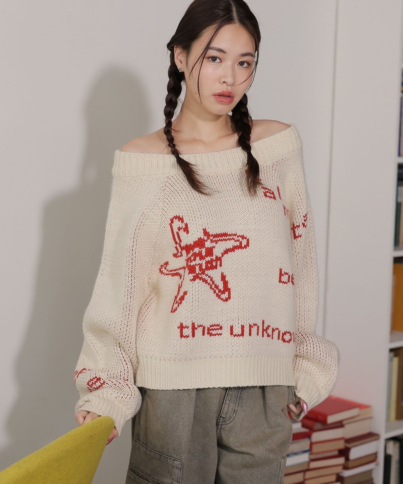 【PBLIM】Unisex 2WAY闊膊圖案牛角袖針織上衣