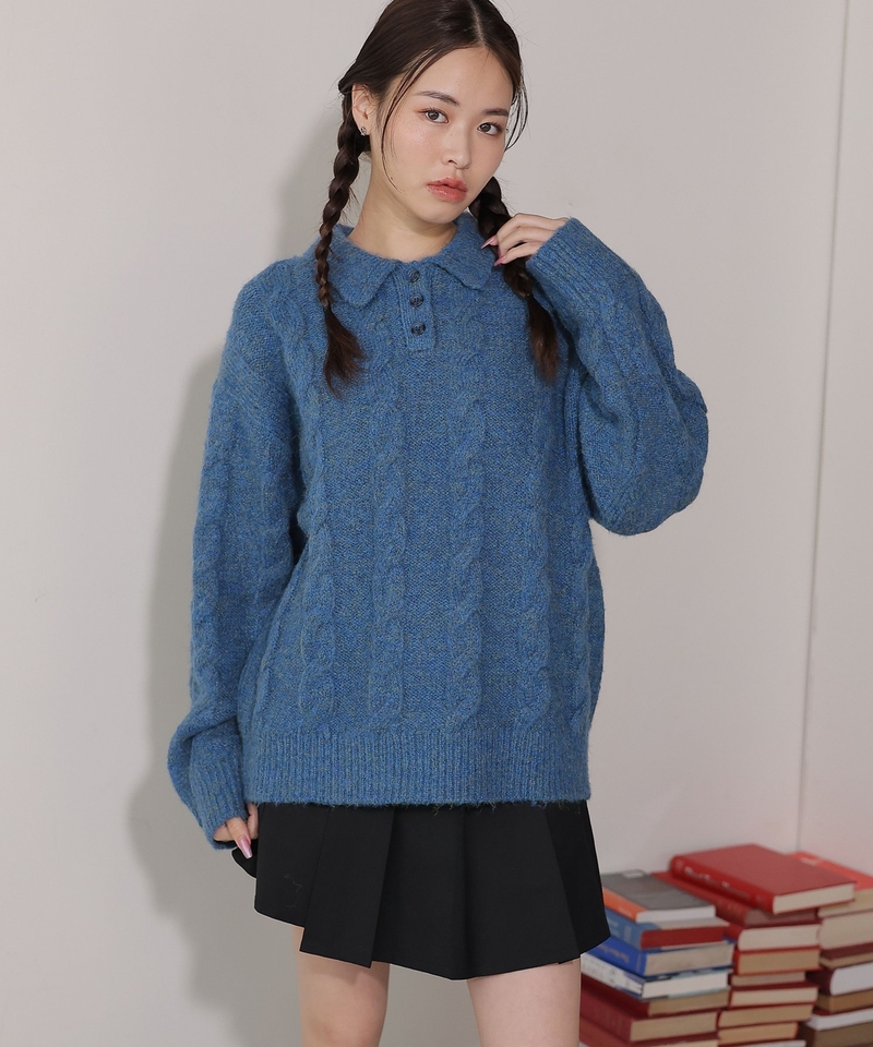 【PBLIM】Unisex Polo柔軟混色麻花針織上衣