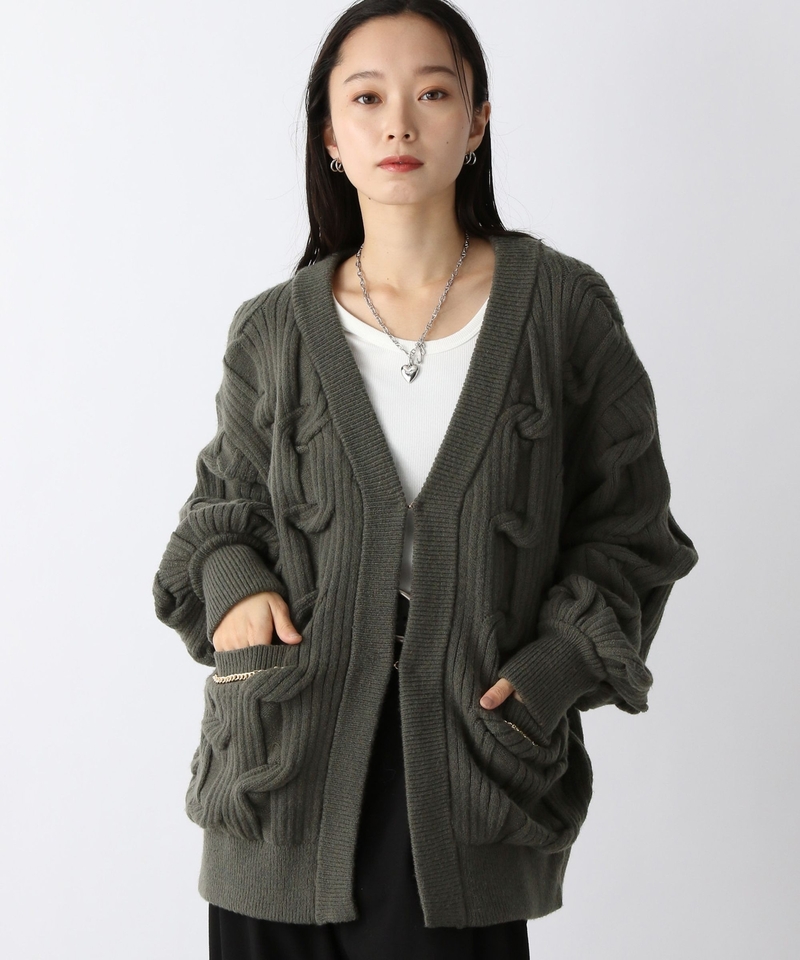 ▲再降價▲金屬鏈口袋麻花針織開襟外套