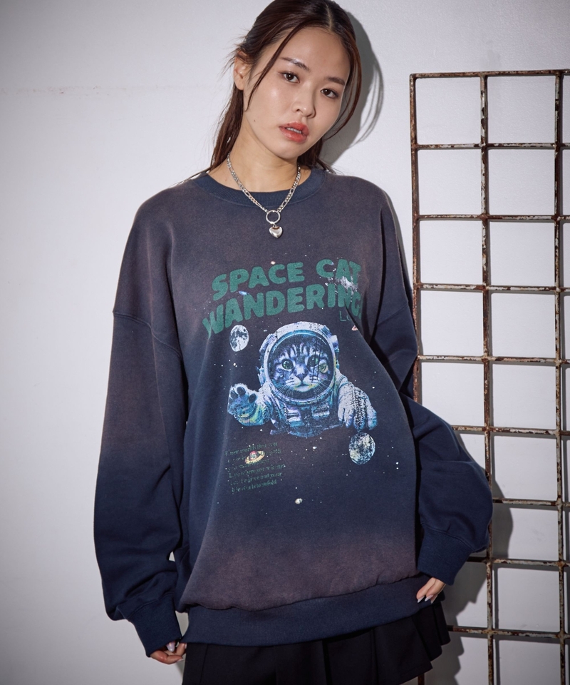 【PBLIM】Unisex復古洗水太空貓貓落肩衛衣(新色追加)