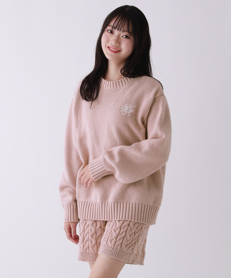 刺繡字母針織上衣與編織短褲二件套裝