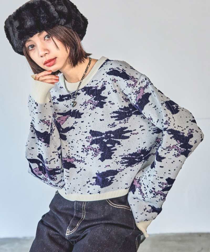 ▲再降價▲藝術風花朵圖案短版針織上衣