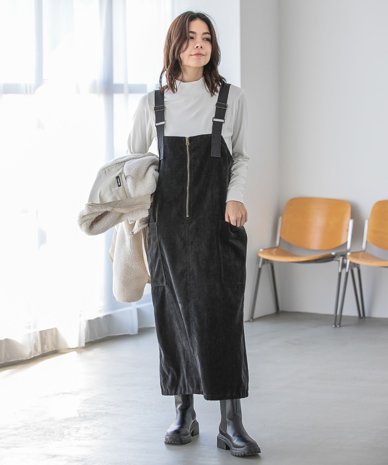 【MODE NORM CORE】刷毛工裝吊帶連身長裙