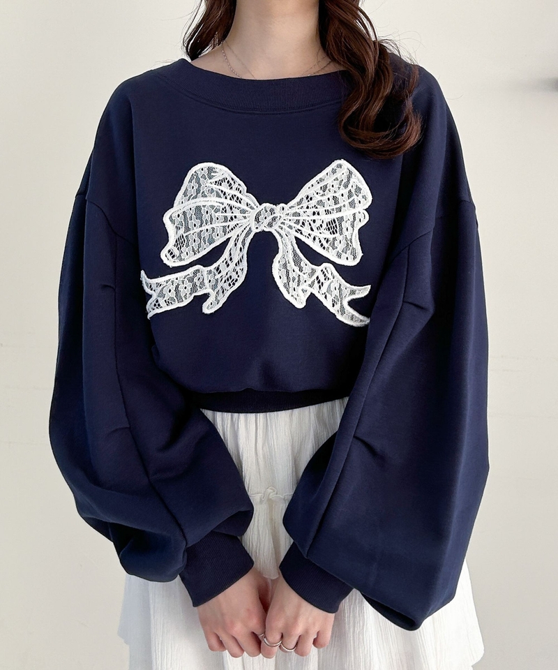 刺繡蝴蝶結圖案短版衛衣