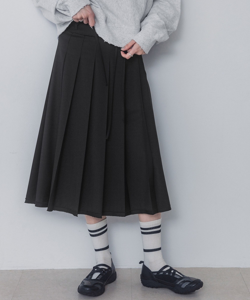 幼腰帶寬百褶過膝裙