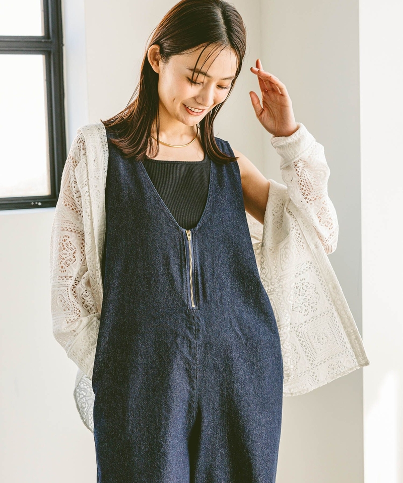 ▲再降價▲【GOOD DENIM】V領牛仔吊帶長褲