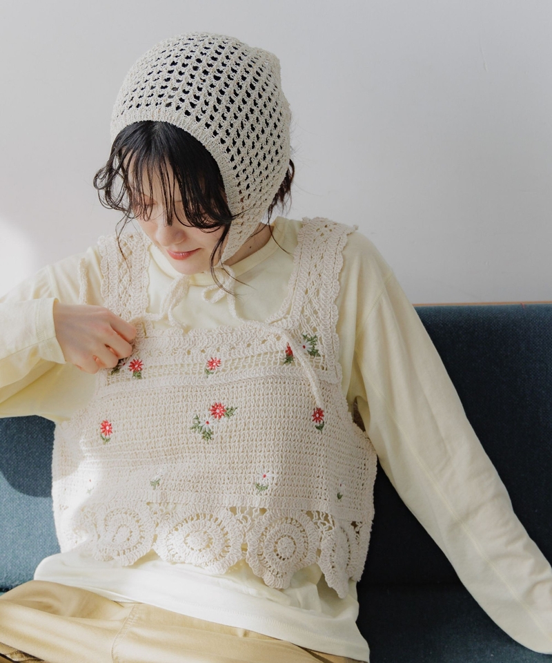 花花刺繡鈎織背心