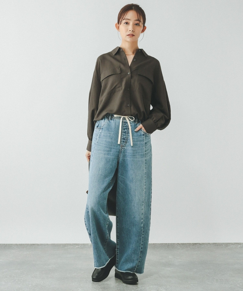 【GOOD DENIM】綁帶鬆緊丹寧長褲