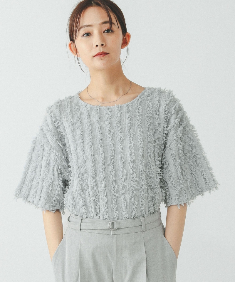 ▲網店限定價▲羽毛感緹花五分袖上衣