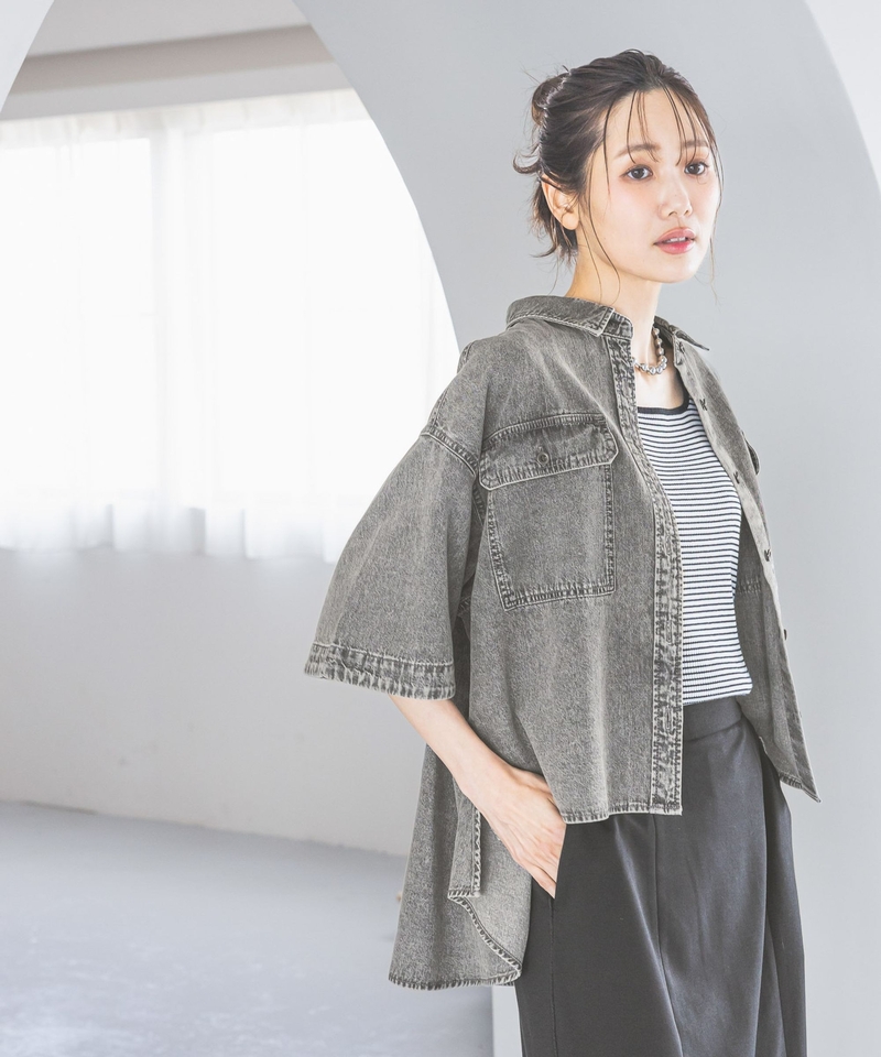 【GOOD DENIM】寬鬆傘狀短袖丹寧襯衫