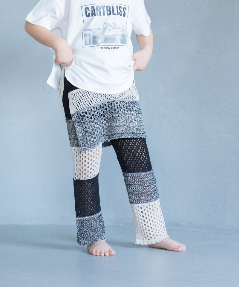 【KIDS】鏤空針織索帶腰短裙