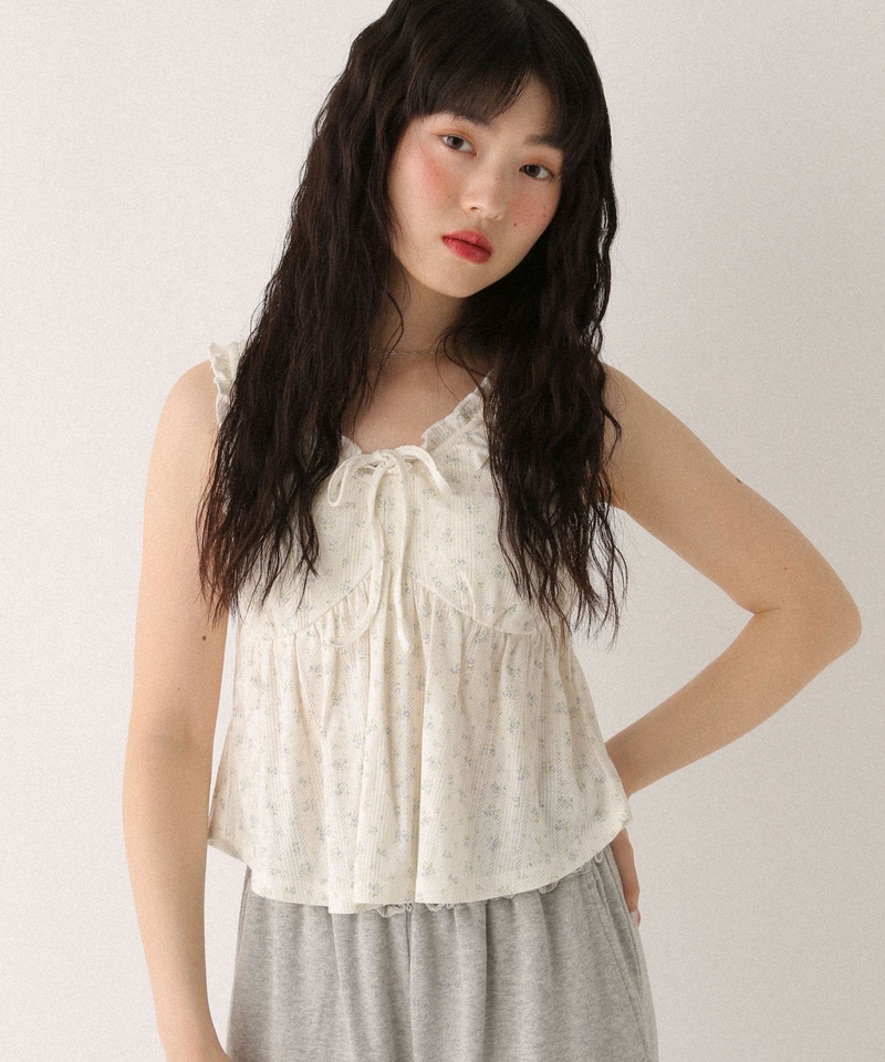 ▲網店優先發售▲碎花波點木耳邊附胸墊背心