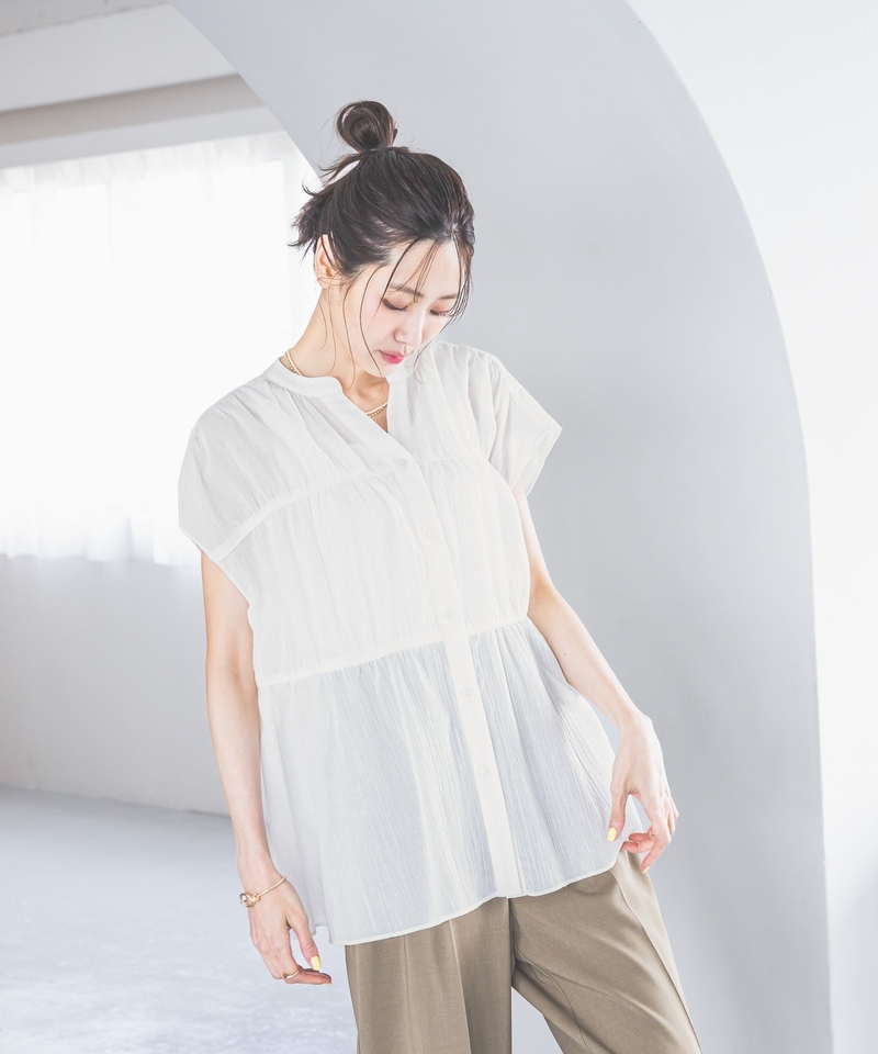 【AIRY RELAX】抓皺層次感短袖襯衫