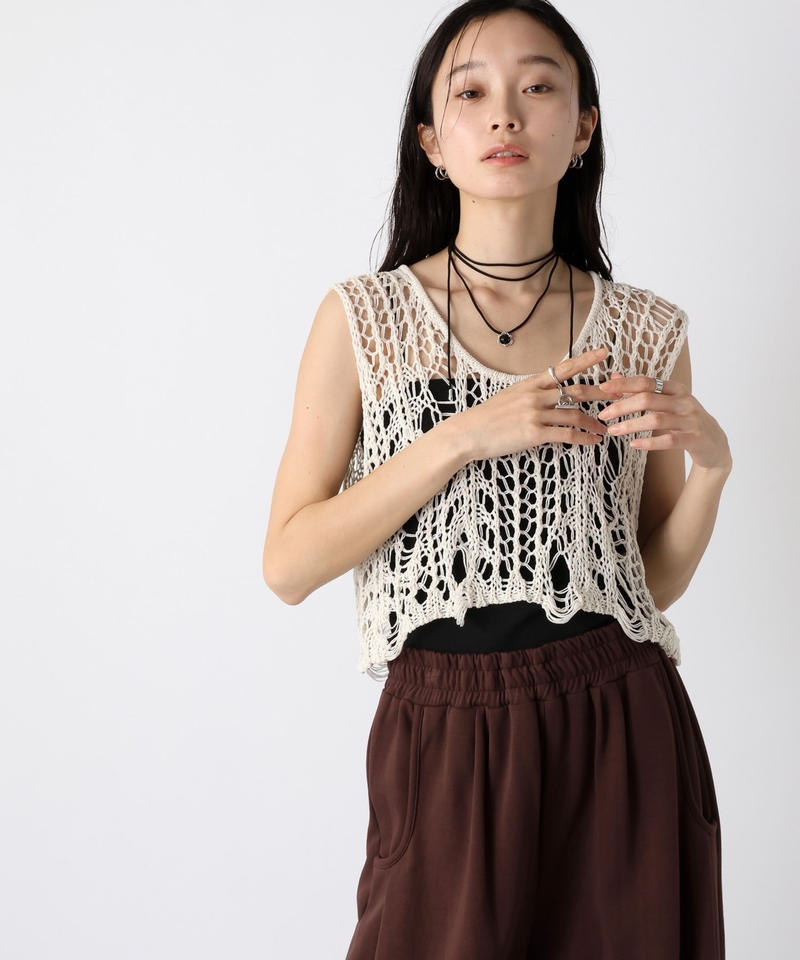 ▲網店優先發售▲刷破網格針織背心