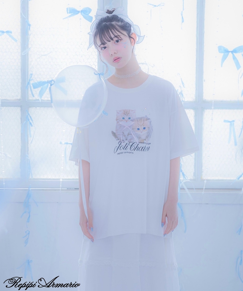 【girly line系列】涼感材質貓咪圖印長版上衣