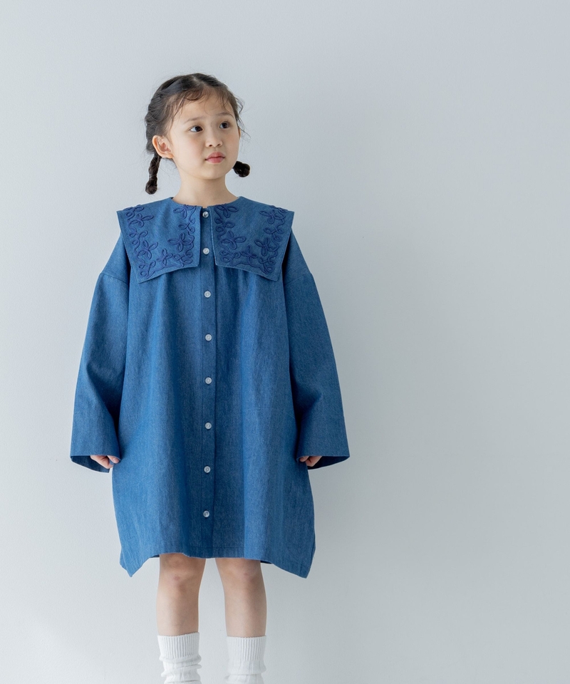 【KIDS】立體刺繡線圖案水手領連身裙