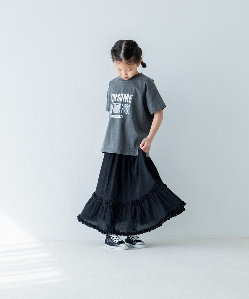 【KIDS】復古風荷葉邊傘擺長裙