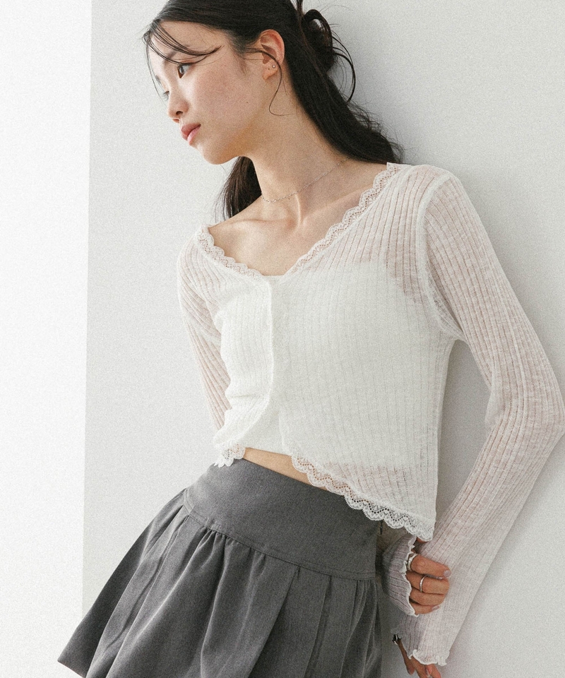 ▲網店優先發售▲蕾絲花邊透膚開襟針織外套