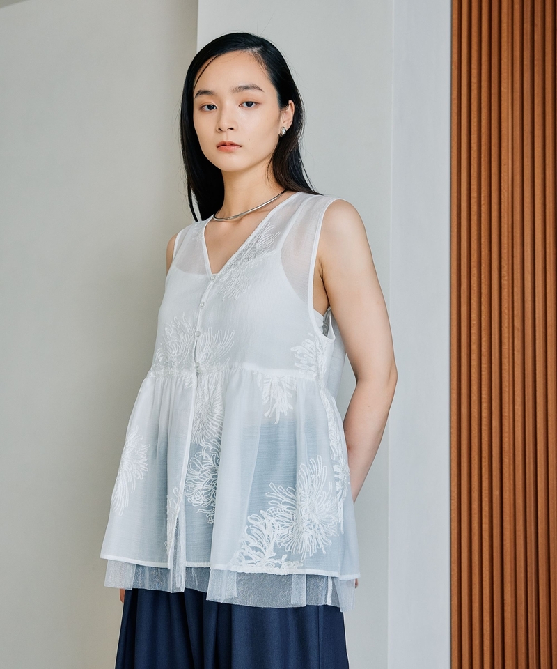 透明刺繡無袖襯衫