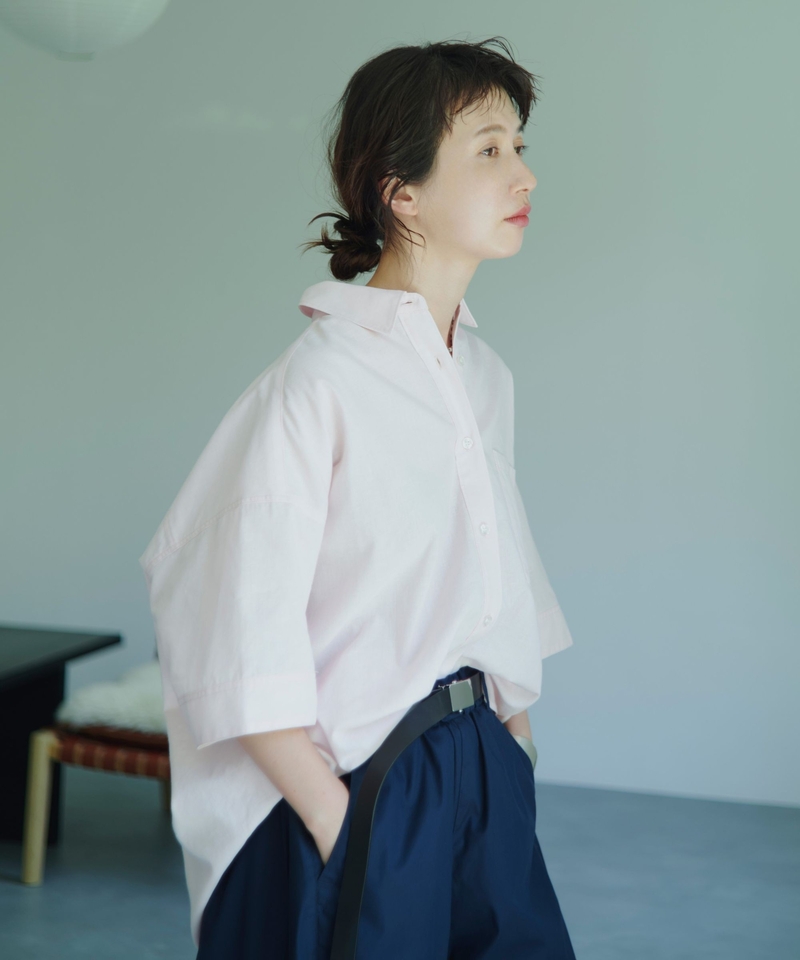 易打理涼感混亞麻半袖襯衫