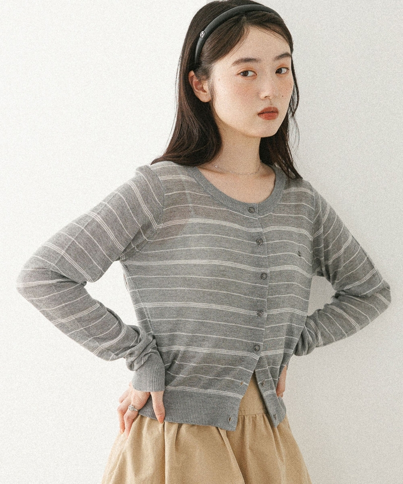 ▲網店優先發售▲粗幼橫間開襟透膚針織外套