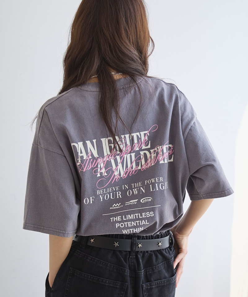 【PBLIM Unisex】前後文字圖案洗水重磅棉質T恤
